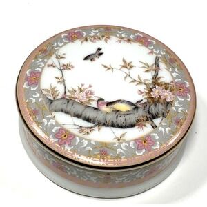 Italgift Coll. Birds in Garden Trinket Box Lid Porcelain Keepsake Italy VTG 70s